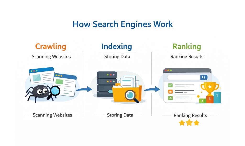 How search engines crawl index and rank websites
