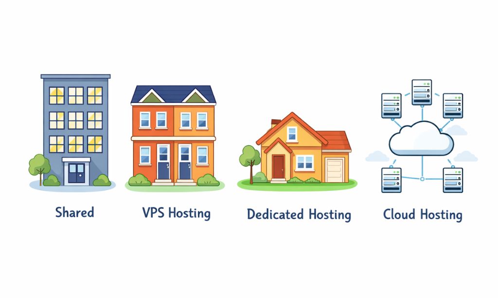 types of web hosting shared vps dedicated and cloud