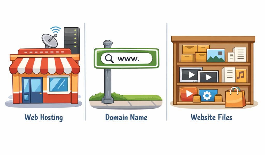 web hosting and domain analogy explained with real life example