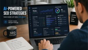 Dashboard showing AI search monitoring metrics, keyword tracking, and SEO performance analysis.