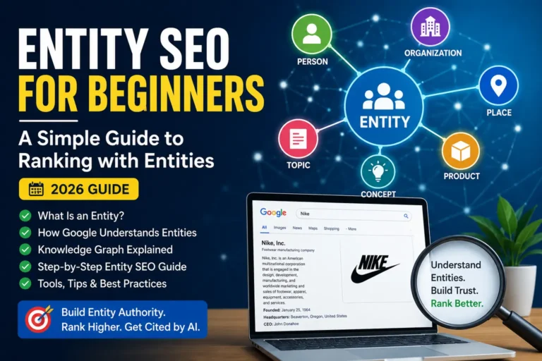Entity SEO for beginners guide showing how Google understands entities through the Knowledge Graph, schema, and topical authority