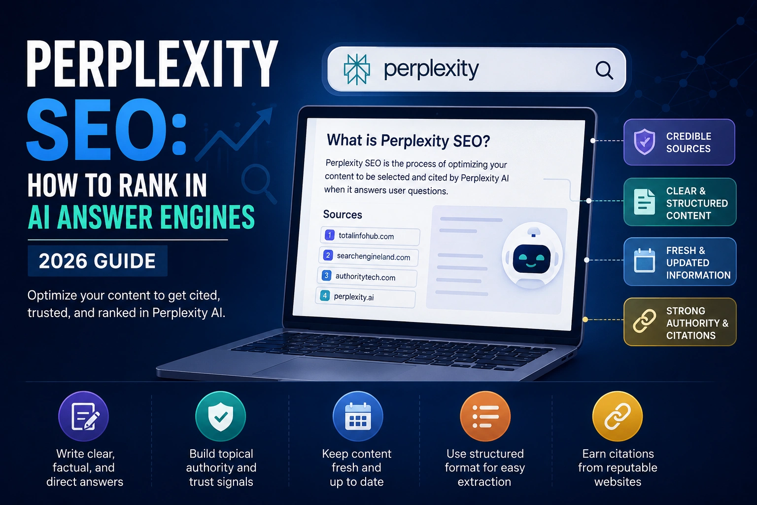 Perplexity SEO guide showing how to rank in AI answer engines and get cited in Perplexity search results