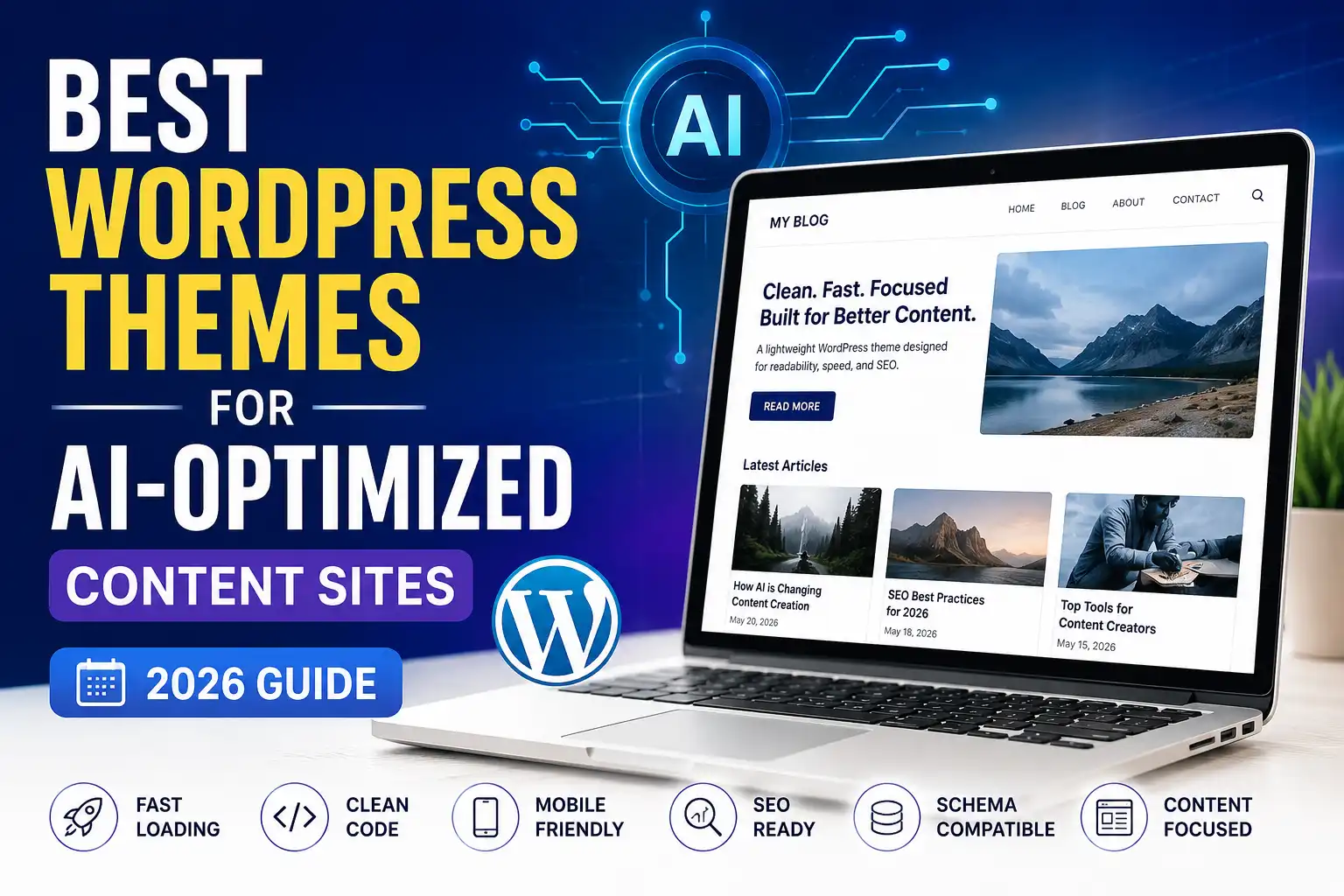 Best WordPress themes for AI-optimized content sites showing lightweight, SEO-friendly, and fast-loading theme options