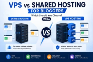 VPS vs shared hosting comparison for bloggers showing server resources, performance, scalability, and control differences
